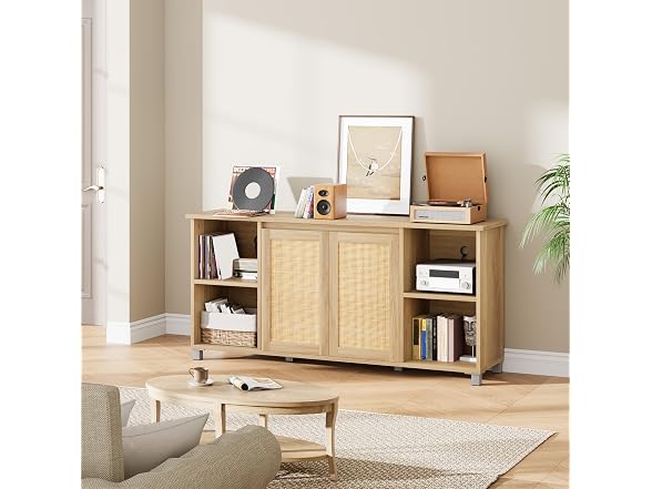 GarveeHome 70" TV Stand, Rattan, Natural