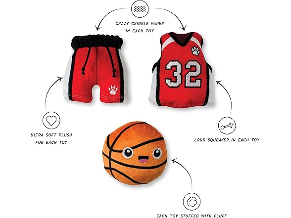 Fringe Studio Plush Dog Toy, 3 Pieces Set, Basket