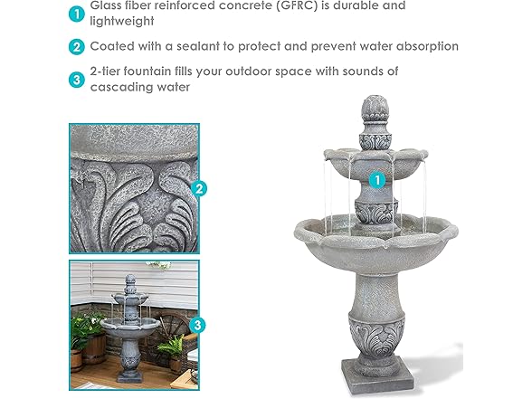 Sunnydaze 50" 2-Tier French Garden Outdoor Fountain