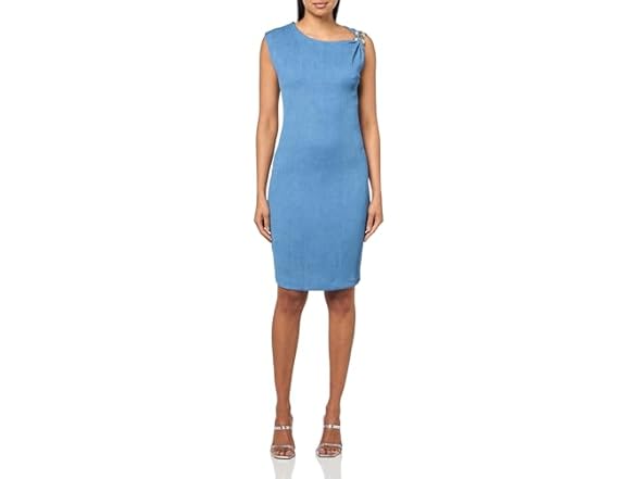 HALSTON H Womens Sleeveless Boat Neck Dress