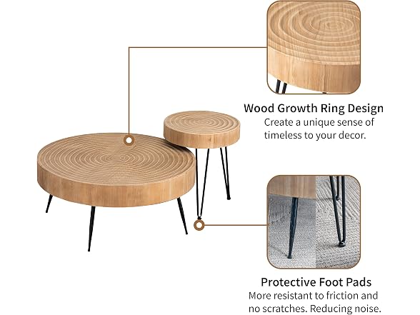 LONYKE 2-Pc Boho Nesting Table Natural