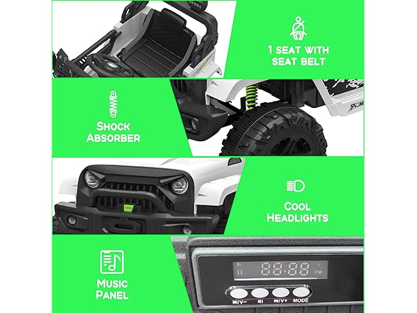 Hetoy 12V Kids Electric Vehicles Ride On Truck Car (White)