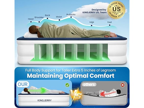 KINGJERRY W2064 Queen Air Mattress with Built in Pump