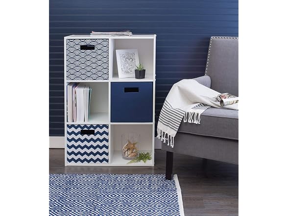 DII Collapsible Hard Sided Bin, Waves, Blue, Large
