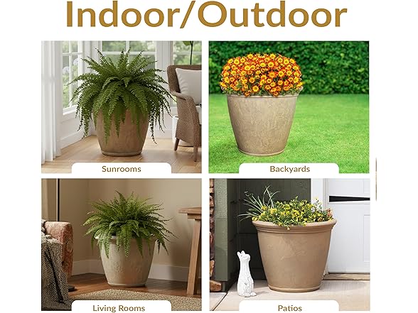 Sunnydaze 24-Inch Anjelica Large Plastic Pot Beige 2pk