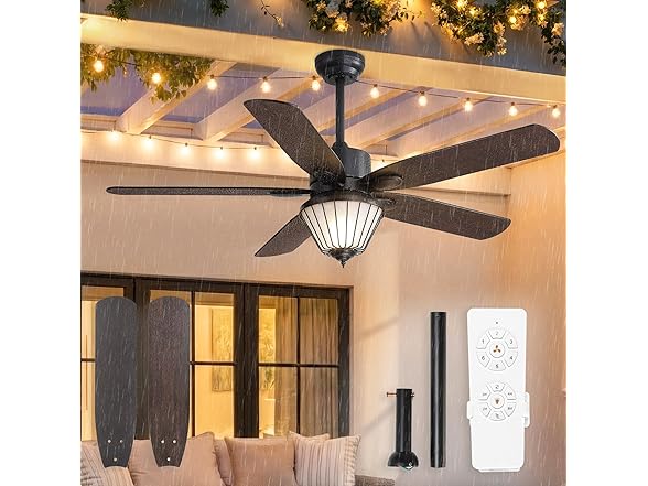 Glowivia Waterproof Outdoor Ceiling Fan, Black