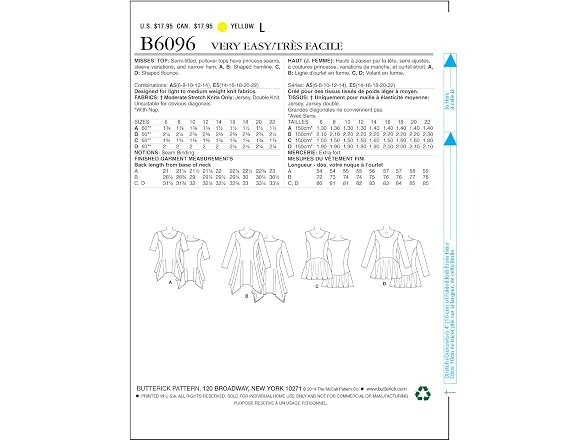 Butterick Patterns B6096 Misses' Top, Size
