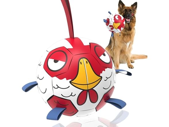 QDAN Chicken Dog Toys Soccer Ball with Straps