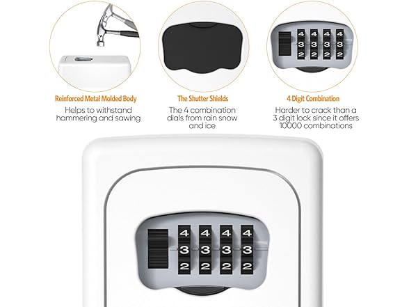 Key Lock Box Wall Mounted, White 2 Pack