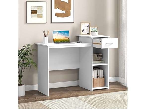 Tangkula White Desk with Drawer