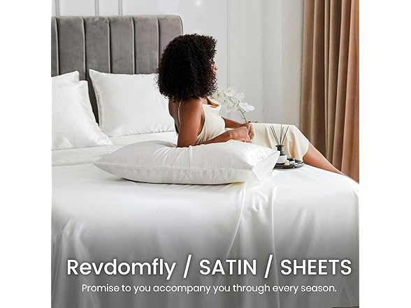 Revdomfly 4 Pcs Queen Satin Sheets