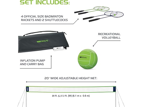 WildSports 2-in-1 Volleyball & Badminton Combo Set