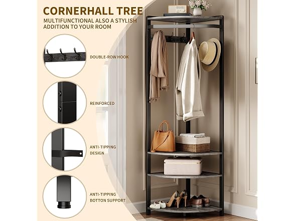 MOVECOM Coat Rack with Shoe Storage,Grey