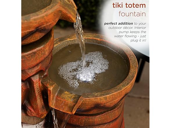 Alpine Corporation 29" H Outdoor 3-Tiered Tiki Head Bowl Waterfall