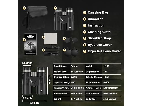 Sogries 12x42 HD Binoculars w/ Tripod