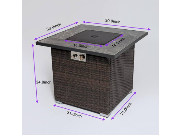 30" Brown Wicker Fire Table + Lid & Cover