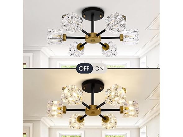 GoBright Black Modern Chandelier, 6-Light Crystal
