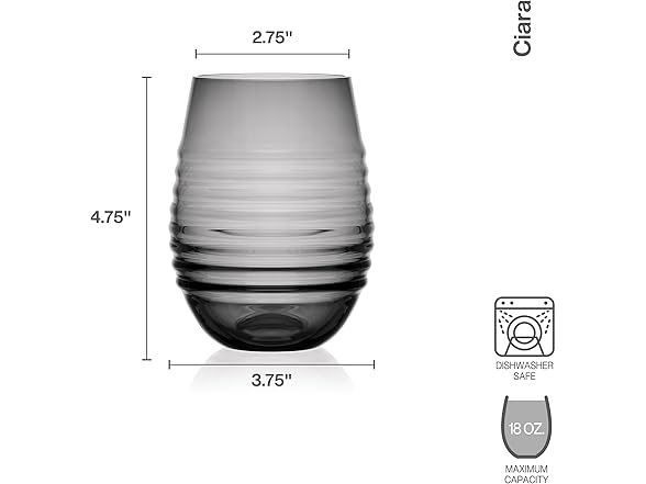 Mikasa Ciara Smoke Set of 4 Stemless Wine Drinking Glasses