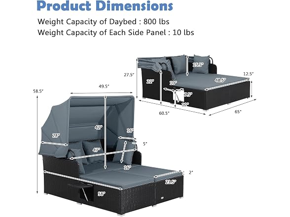 Goplus Salches Outdoor Rattan Daybed with Retractable Canopy