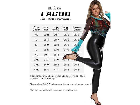 Tagoo Women (XXL) Stretchy Faux Leather Pants