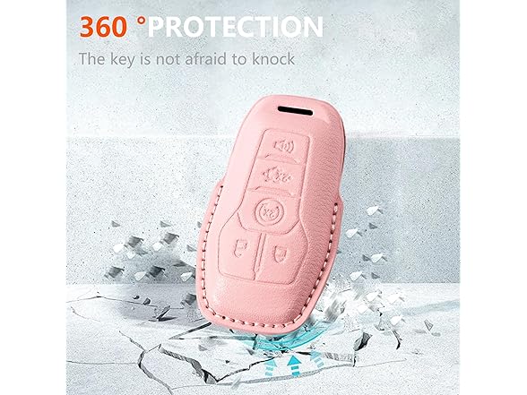 Riasot Leather Key Fob Cover Ford Pink