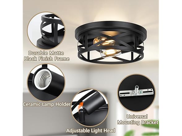 Bosceos 2-Light Flush Mount Ceiling Light Fixtures, 2-Pack Farmhouse