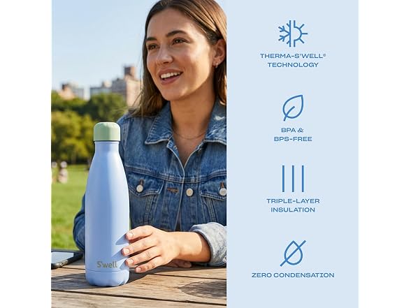 S'well Stainless Steel Water Bottle, 17oz, Chambray
