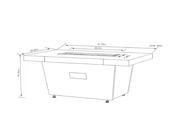 42" Rect Metal Propane Fire Table + Lid
