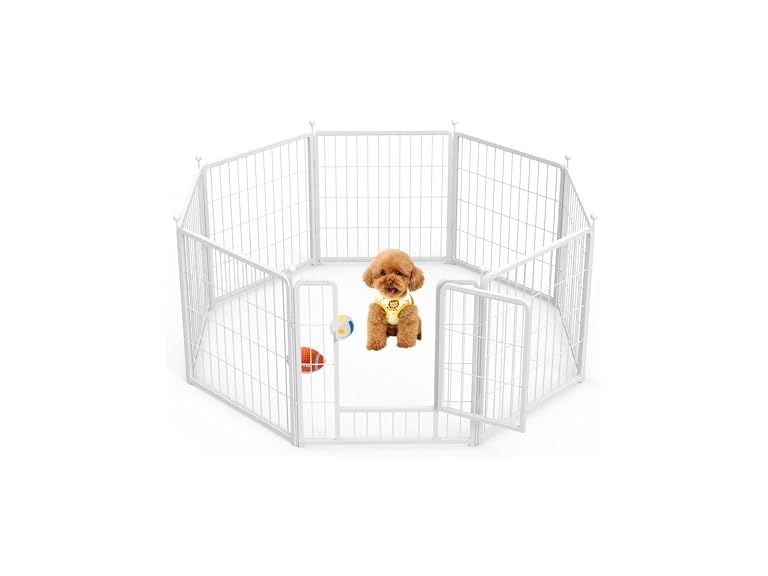 HealSmart Dog Playpen Indoor, Puppy Playpen Indoor Outdoor for Yard, Camping, RV, 24" Height 8 Panels Heavy Duty Dog Pen for Puppies/Small Dogs, White