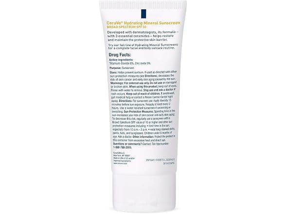 CeraVe Hydrating Mineral Sunscreen SPF 30 2.5 oz