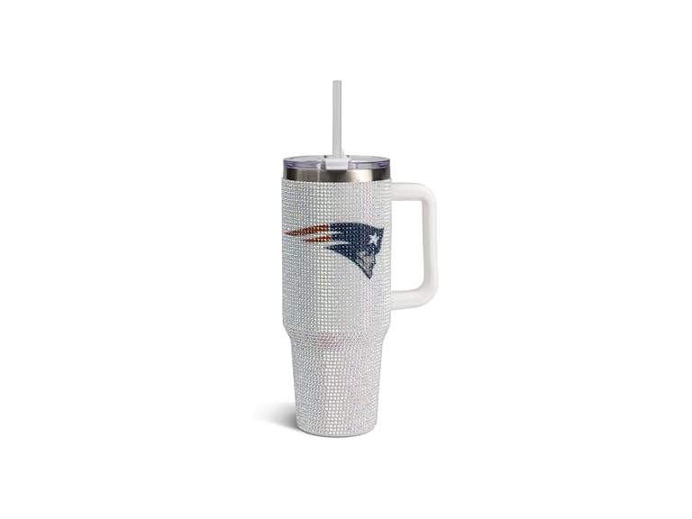 The Memory Company Officially Licensed NFL 40oz Stainless Steel Tumbler - Double Wall Insulated Travel Cup with Handle and Straw Lid - Crystal Rhinestone Design