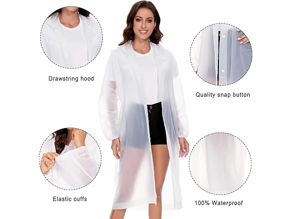 Feifango Rain Ponchos Adults Reusable, 2 Pack