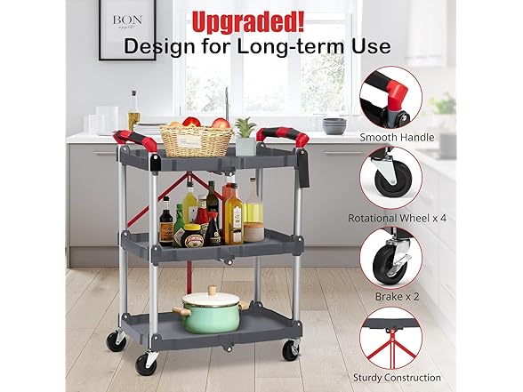 YardYonder 3-Tier Folding Utility Cart