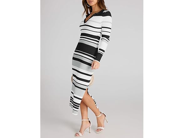 Women’s Striped V Neck Sweater Dress