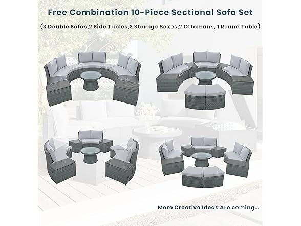 10-Piece Outdoor Half Moon Sofa Set -Choose Color