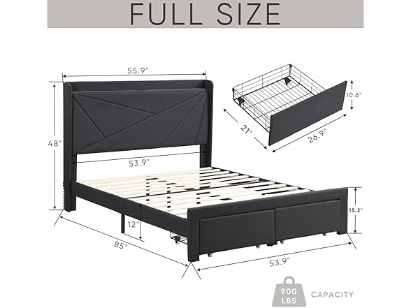 SPOFLYINN Full Size Bed Frame With Stora