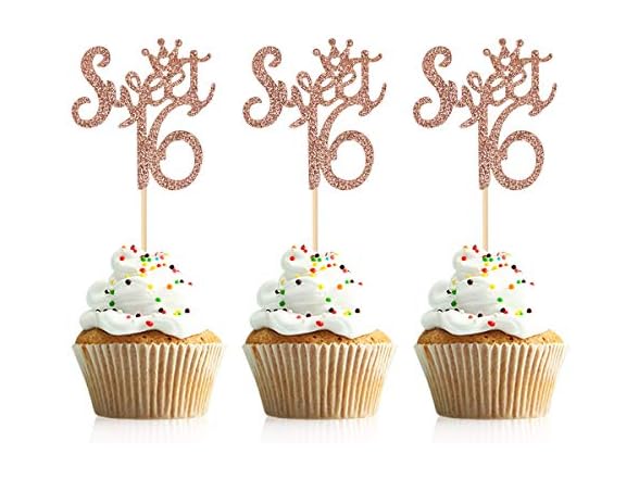 Rose Gold Glitter Sweet 16 Toppers