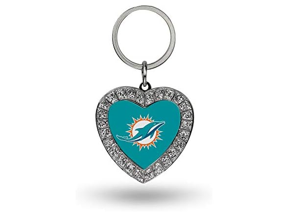 Miami Dolphins Rhinestone Heart Keychain