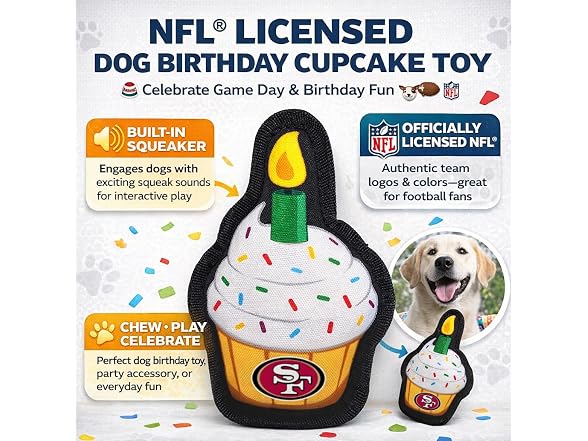 NFL San Francisco 49ers Pet Birthday Cupcake Squeaker Toy