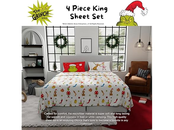 Dr. Seuss The Grinch Holiday Sheet Set King