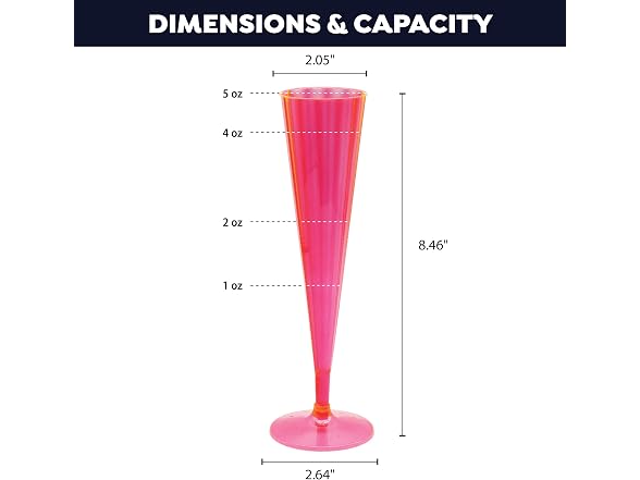 40Count Hard Plastic Twopiece 5 oz Champagne Flutes, Neon Pink