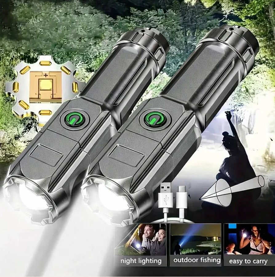 2 Pack Flashlight High Power Telescopic Zoom LED Rechargeable Torch - Gallery 6