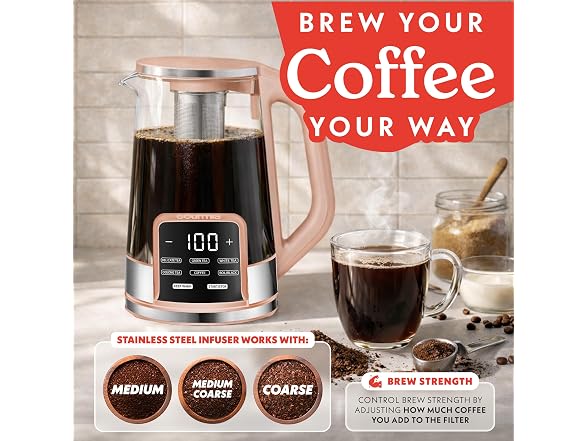 Gourmia Electric Glass Kettle - 1.7L Peach