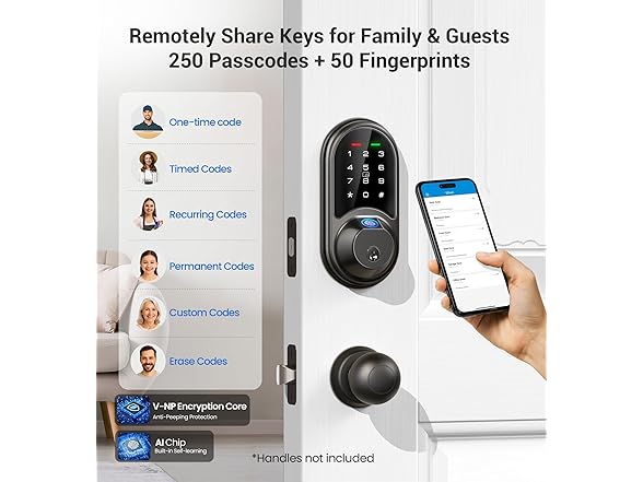 Veise RZ07 Smart Lock, Fingerprint Door Lock