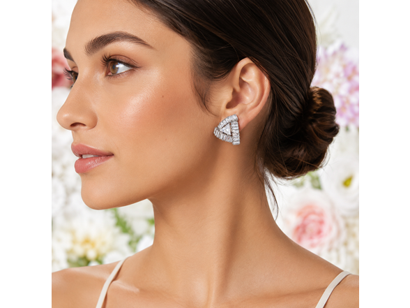 Silver Triangle CZ Stud Earrings