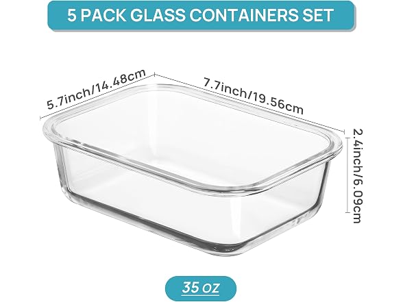 Vtopmart Blue 5 Pack 35oz Glass Containers W/ Lids