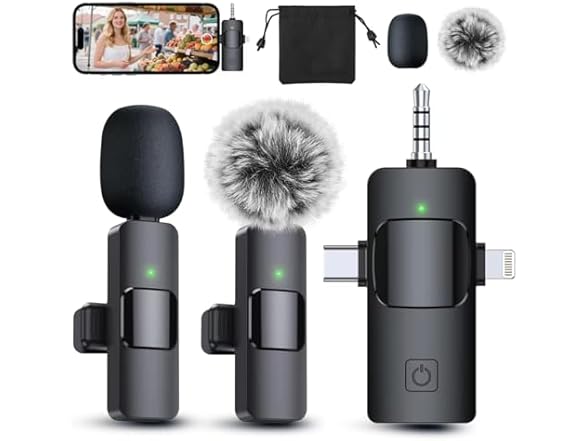 PQRQP 3 in 1 Professional Wireless Lavalier Microphone
