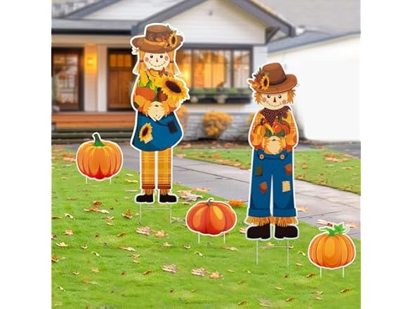 Lecheme Fall Yard Signs 5 PCS Scarecrow