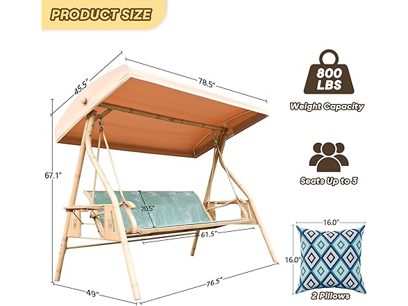 ZZW 8005 Textilene Patio Swing Bamboo-style Frame Green