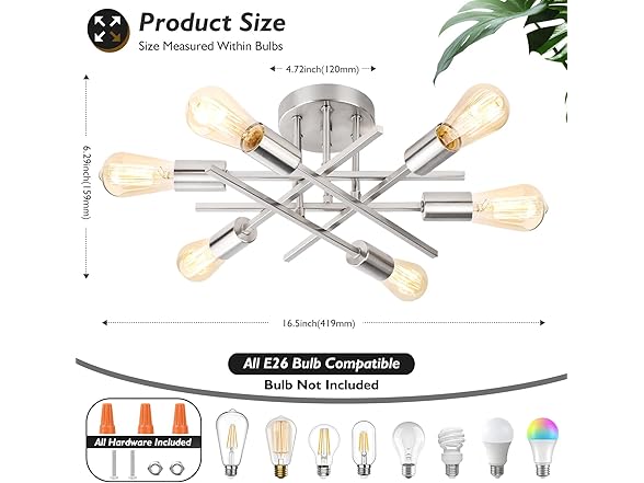 TOBUSA 6-Light Silver Ceiling Light Fixture